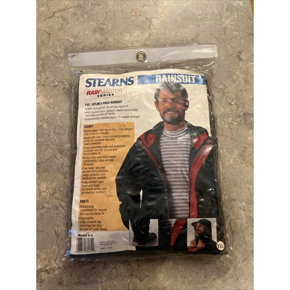 Stearns RainSuit RainMaster Men 2XL Zip Snap Jacket Elastic Pants Gray